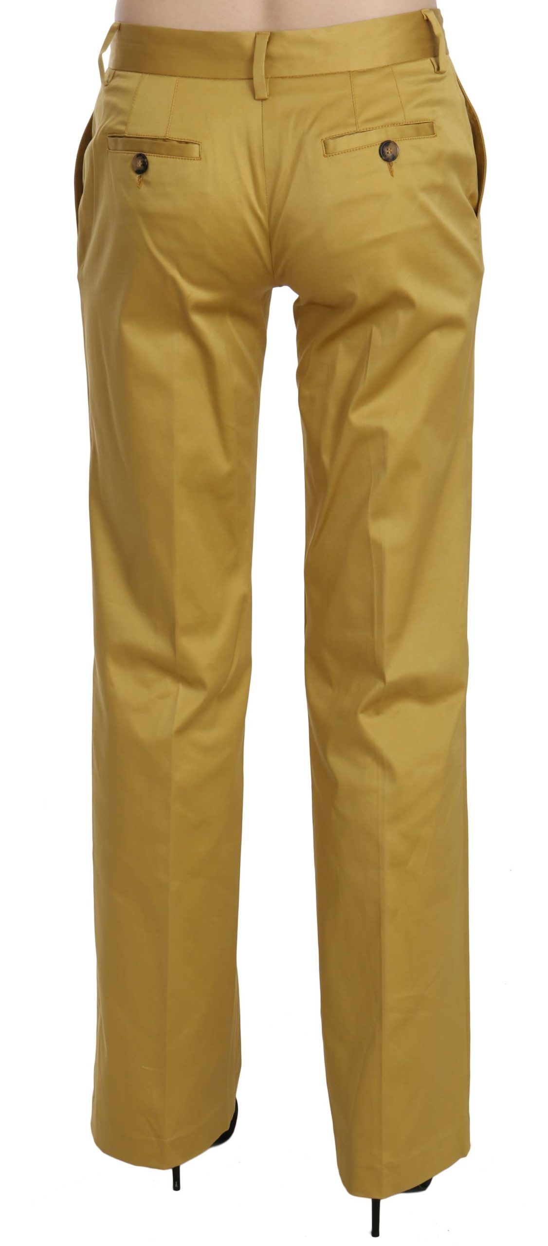 Just Cavalli Mustard Mid Waist Tailored Cotton Pants