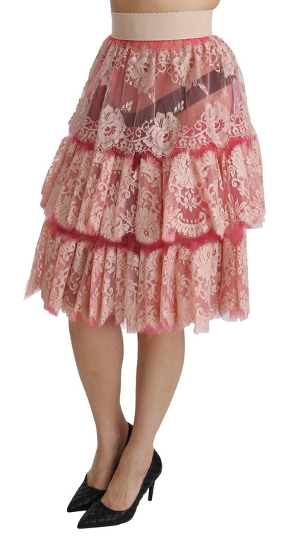 Dolce & Gabbana Elegant Pink Lace High-Waist Skirt