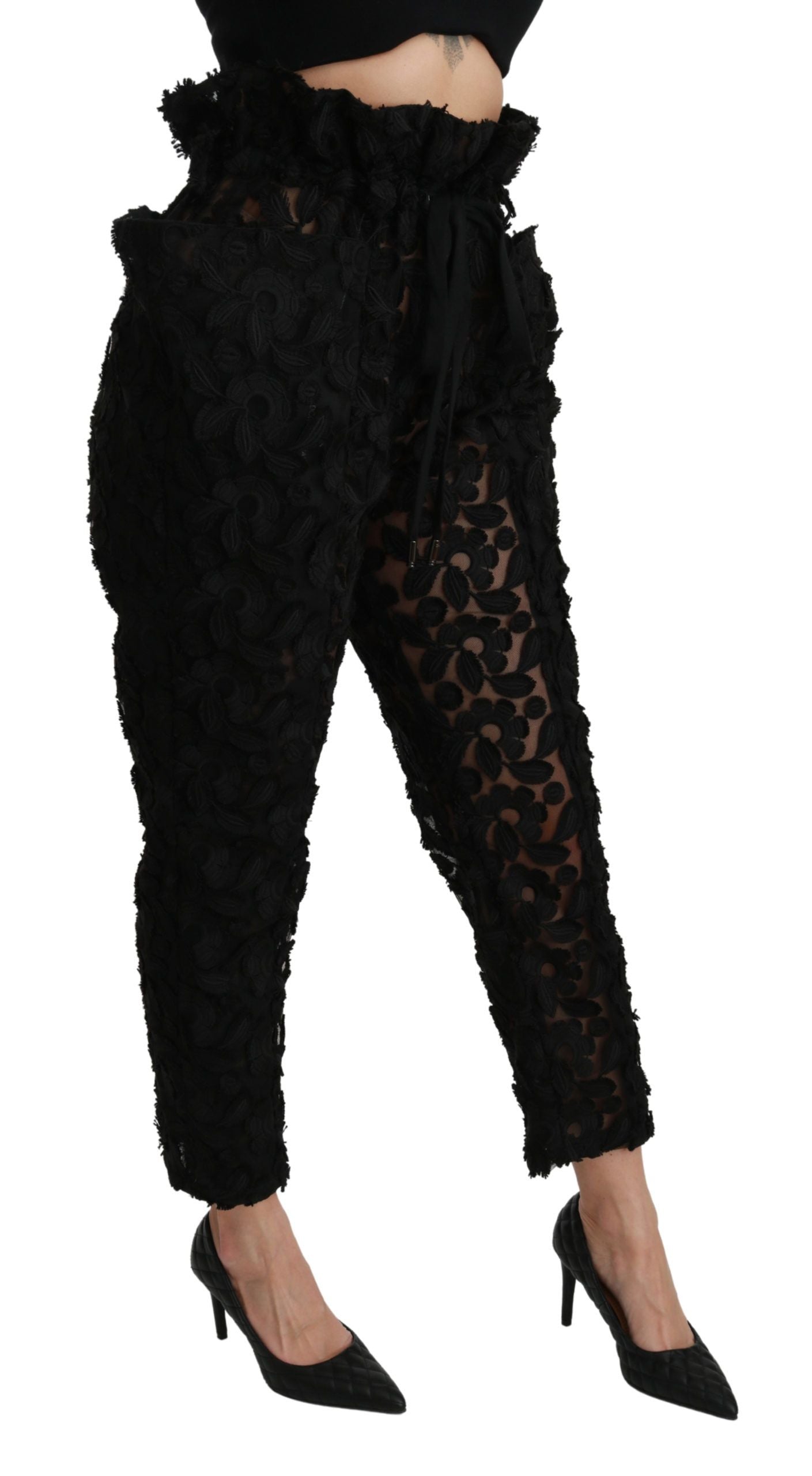 Dolce & Gabbana Chic Tapered High Waist Lace Pants