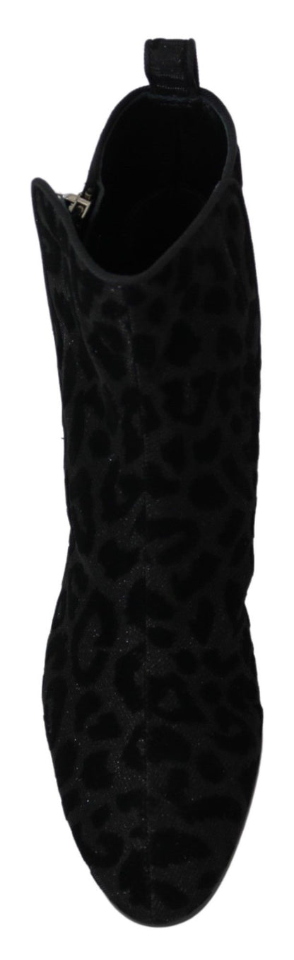 Dolce & Gabbana Elegant Black Leopard Print Short Boots