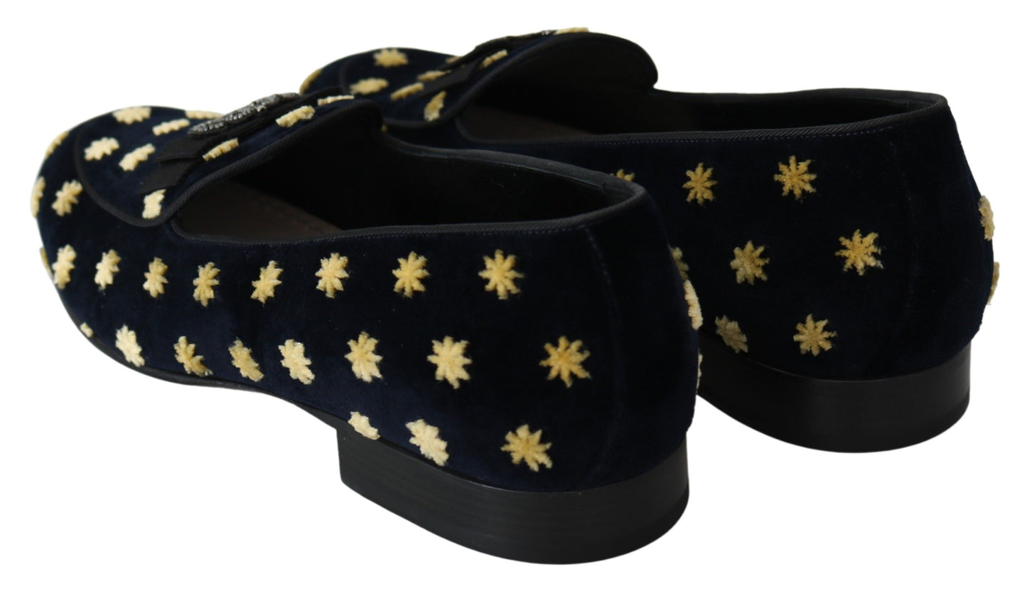 Dolce & Gabbana Elegant Velvet Crown Embroidery Loafers