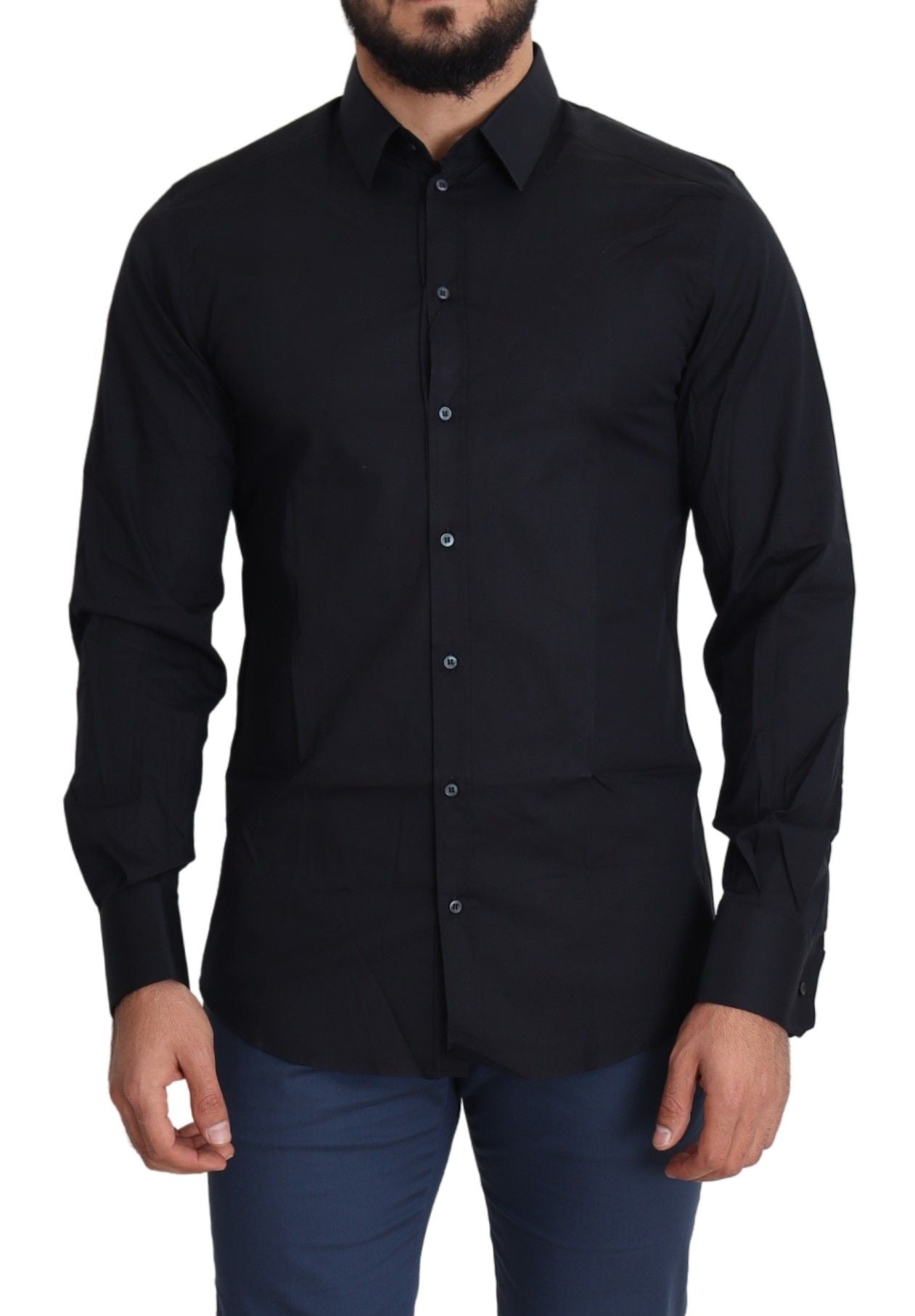 Dolce & Gabbana Sleek Black Slim Fit Cotton Stretch Dress Shirt