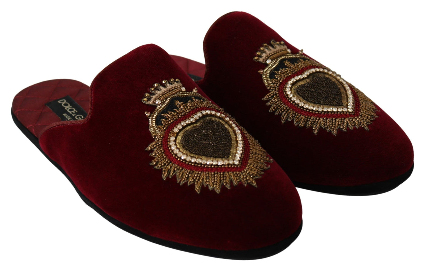 Dolce & Gabbana Red Velvet Embroidered Slides