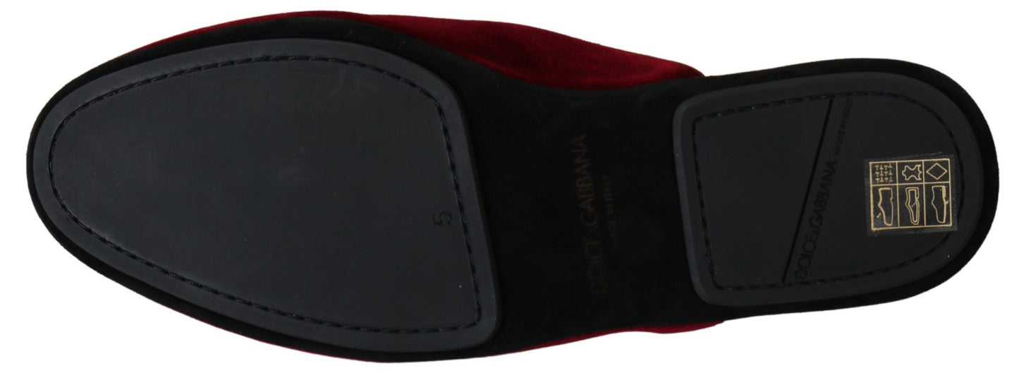 Dolce & Gabbana Red Velvet Embroidered Slides