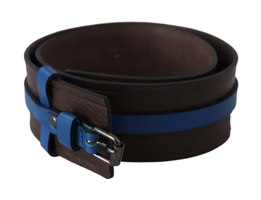 Costume National Elegant Brown Leather Belt with Blue Lining