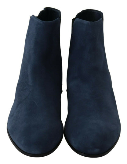 Dolce & Gabbana Chic Blue Suede Mid-Calf Boots with Stud Details