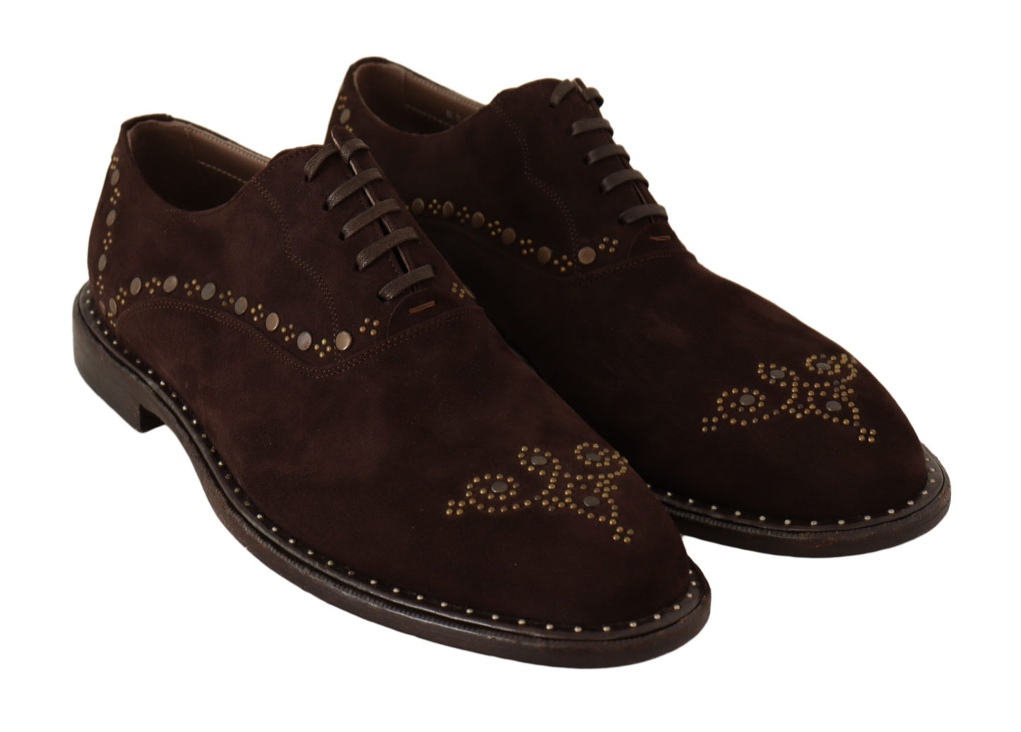 Dolce & Gabbana Elegant Brown Suede Studded Derby Shoes