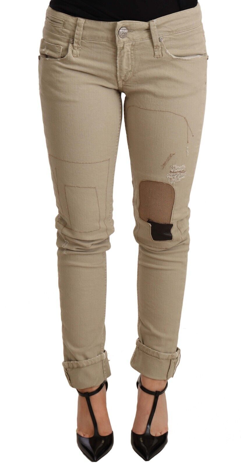 Acht Beige Cotton Slim Fit Chic Jeans