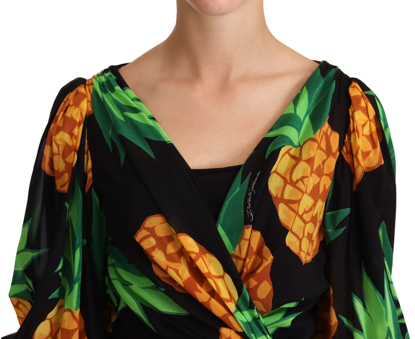 Dolce & Gabbana Vibrant Pineapple Draped Wrap Dress