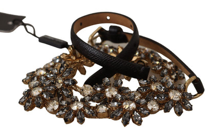 Dolce & Gabbana Elegant Crystal Daisy Chain Leather Belt