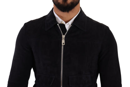 Dolce & Gabbana Elegant Blue Suede Short Jacket