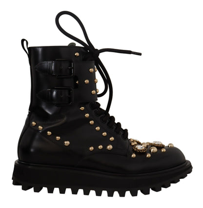 Dolce & Gabbana Black Crystal-Studded Formal Boots