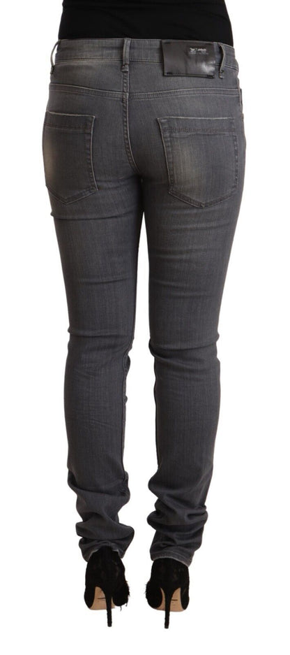 Acht Elegant Dark Gray Skinny Jeans - Low Waist Zip Closure