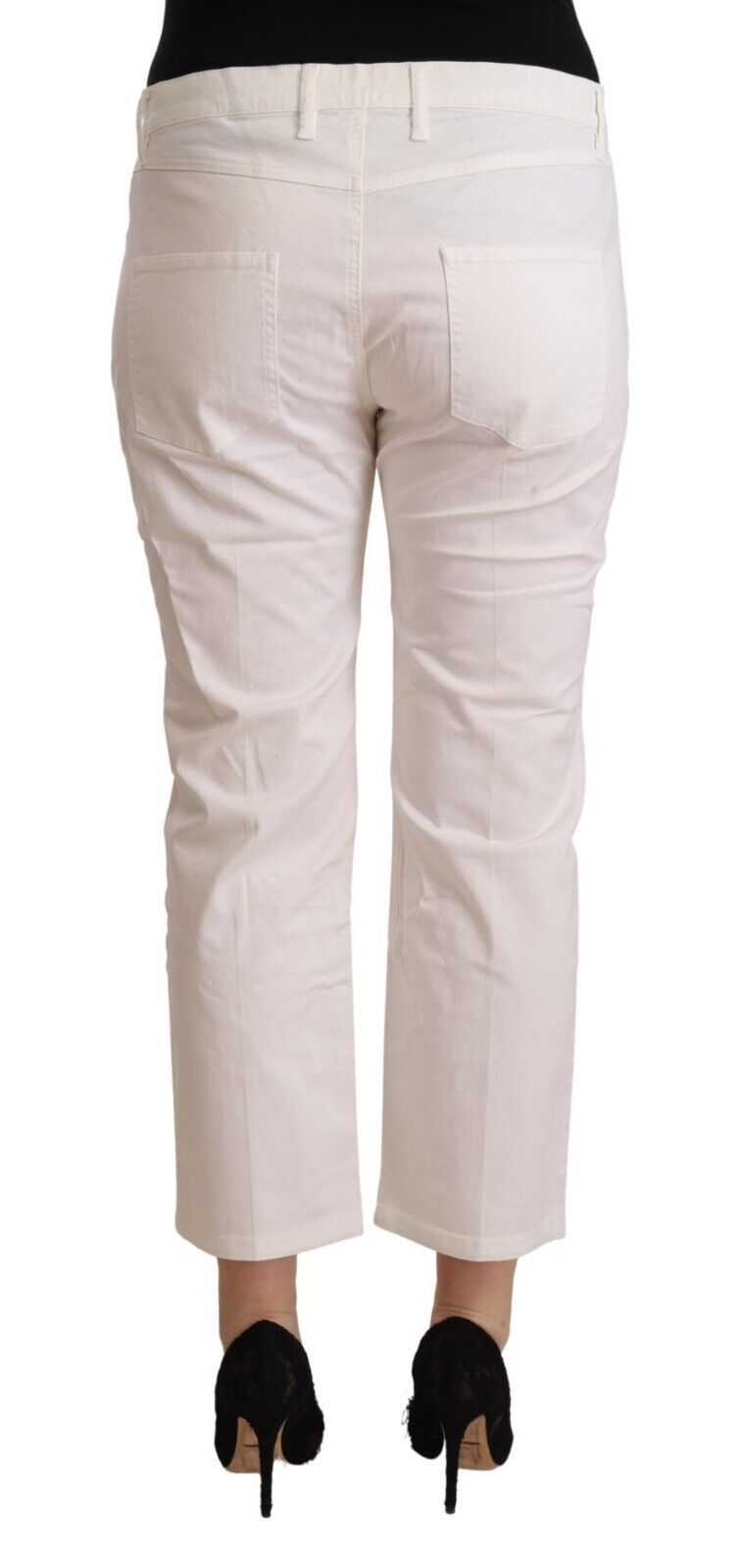 L'Autre Chose Chic White Mid Waist Skinny Cropped Jeans