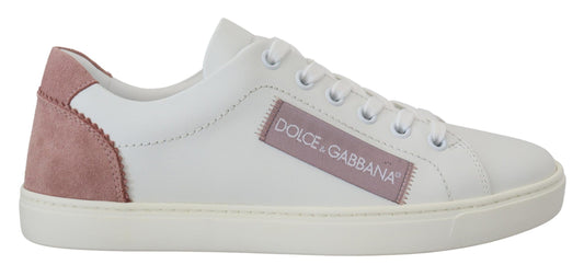 Dolce & Gabbana Chic White Pink Leather Low-Top Sneakers