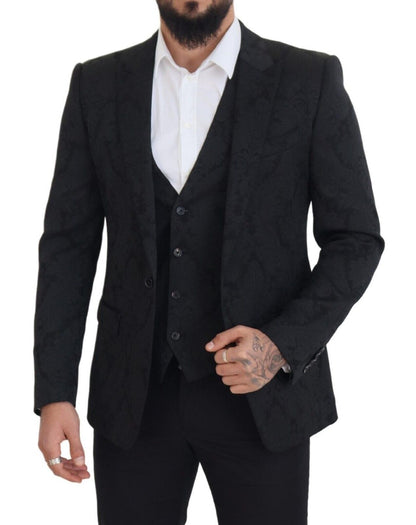 Dolce & Gabbana Elegant Black Martini Suit Jacket & Vest Ensemble