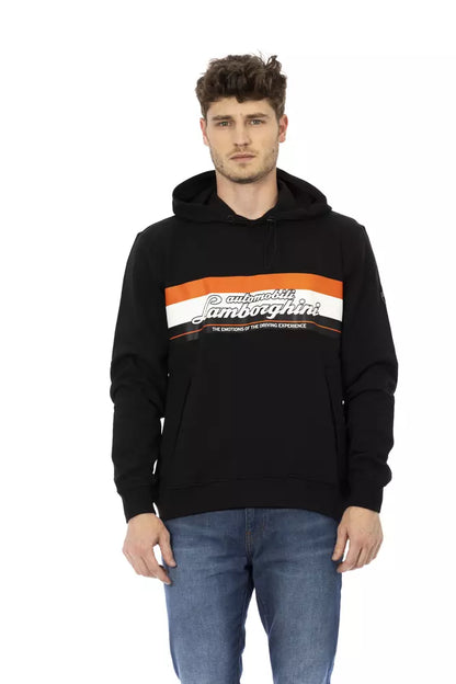 Automobili Lamborghini Black Cotton Men Sweater with Hood