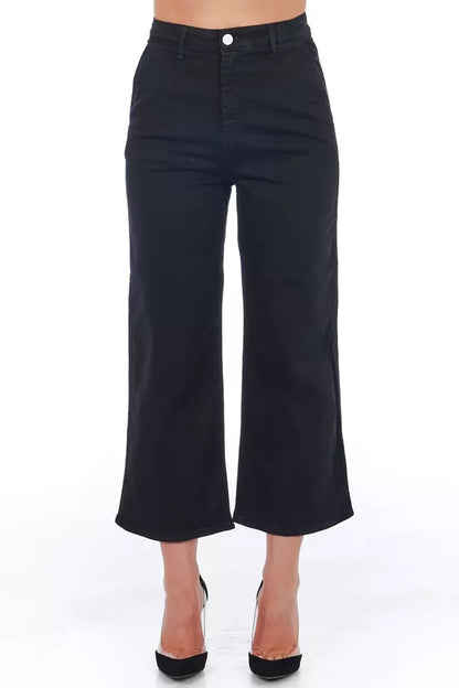 Frankie Morello Black Cotton Women Cropped Trouser