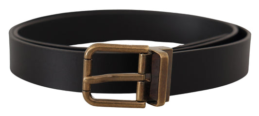 Dolce & Gabbana Elegant Black Leather Belt with Vintage Buckle