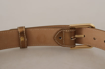 Dolce & Gabbana Elegant Bronze Leather Belt with Logo Buckle