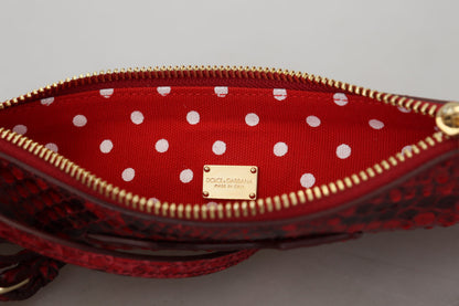 Dolce & Gabbana Elegant Red Leather Ayers Snake Clutch