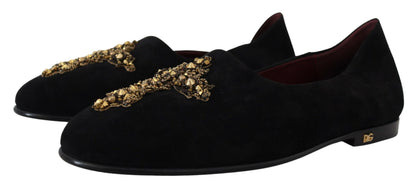 Dolce & Gabbana Black Gold Crystal Sequined Loafers