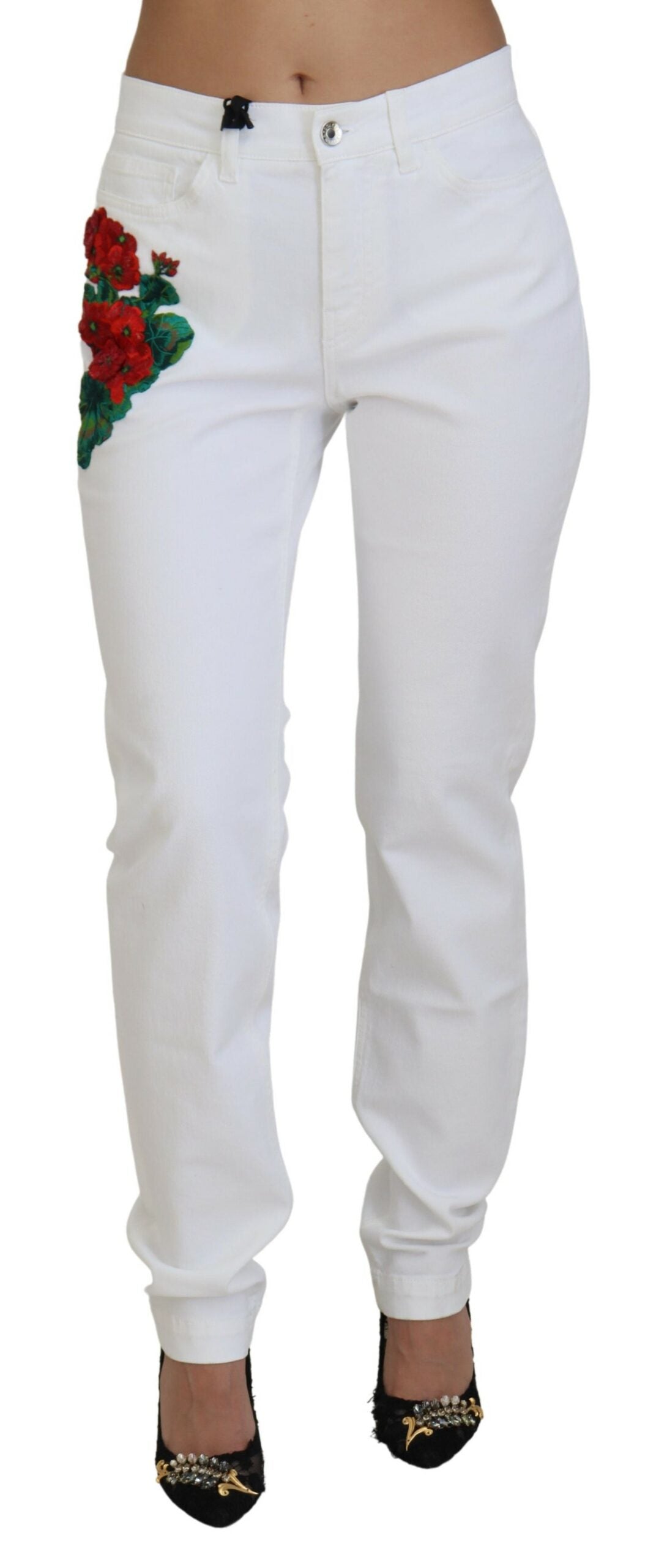 Dolce & Gabbana Elegant White Mid Waist Skinny Jeans