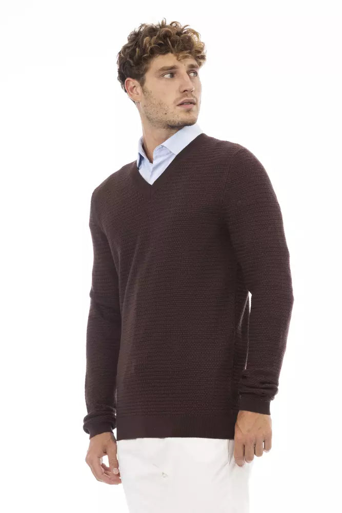 Alpha Studio Brown Merino Wool Men Sweater