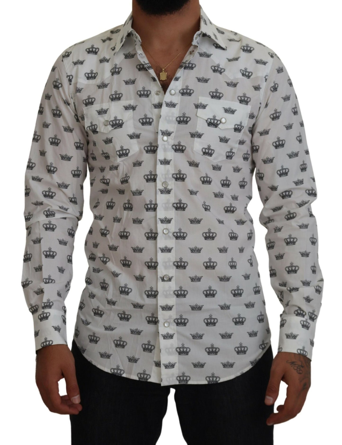 Dolce & Gabbana Slim Fit Crown Print Dress Shirt