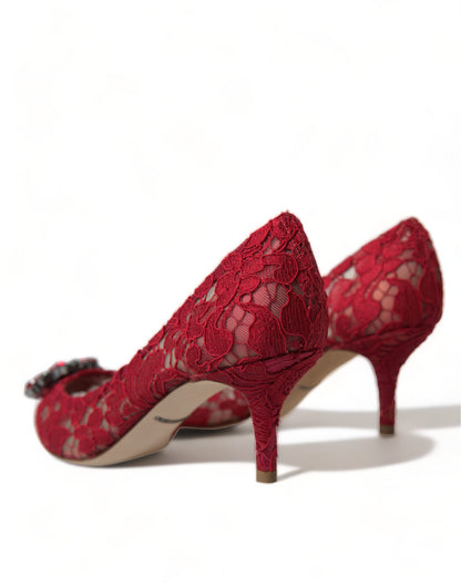 Dolce & Gabbana Radiant Red Lace Heels with Crystals