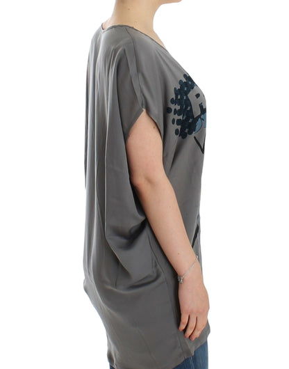 Costume National Elegant V-Neck Tunic with Motive Print