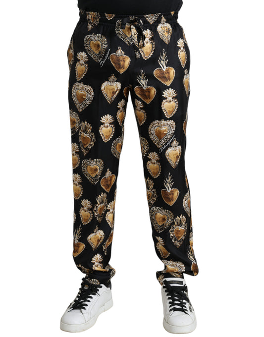 Dolce & Gabbana Chic Heart Print Silk Pajama Pants