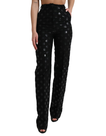 Dolce & Gabbana Chic High Waist Straight Pants with Logo Print