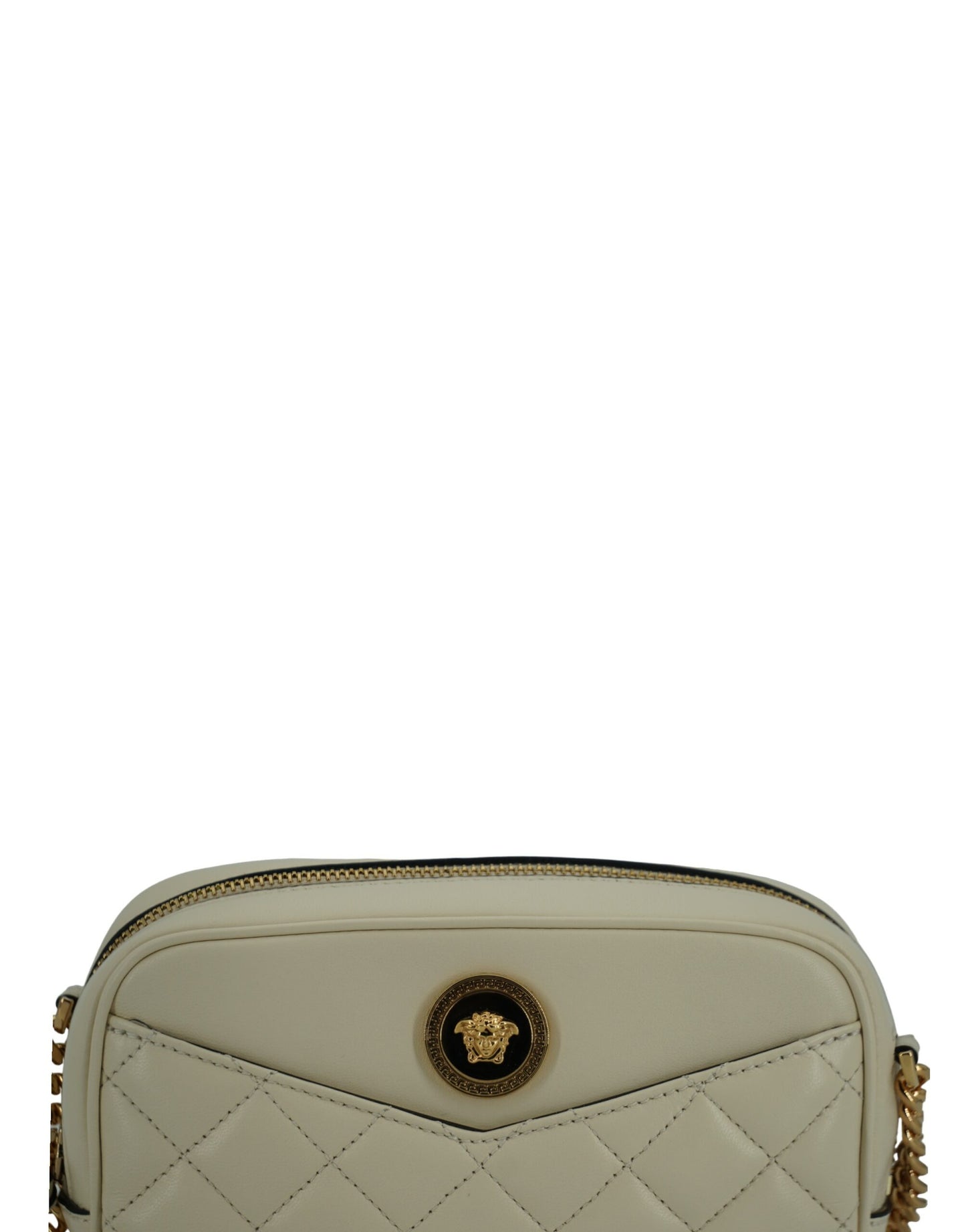 Versace Elegant White Lamb Leather Camera Bag