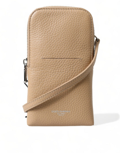 Dolce & Gabbana Elegant Beige Leather Crossbody Phone Bag