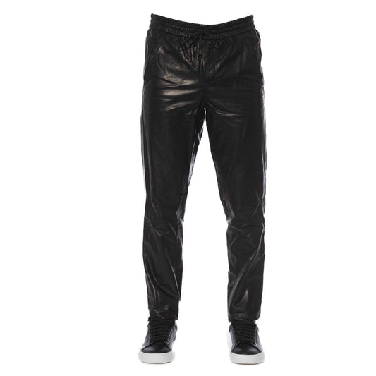 Trussardi Black Leather Men Pants