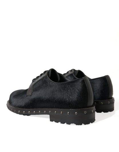 Dolce & Gabbana Elegant Black Calf Fur Derby Shoes