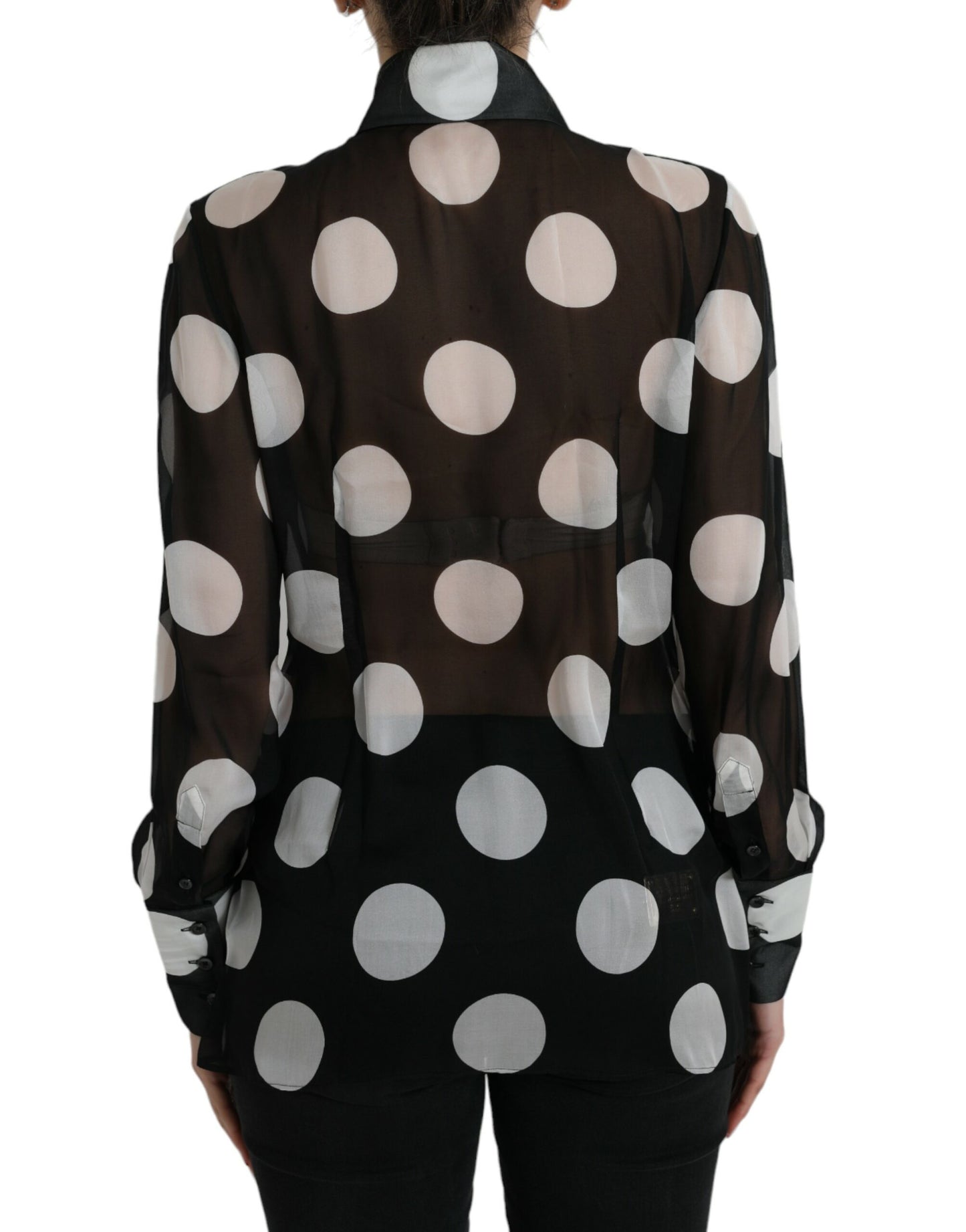 Dolce & Gabbana Silk Collared Button-Up Blouse in Black & White