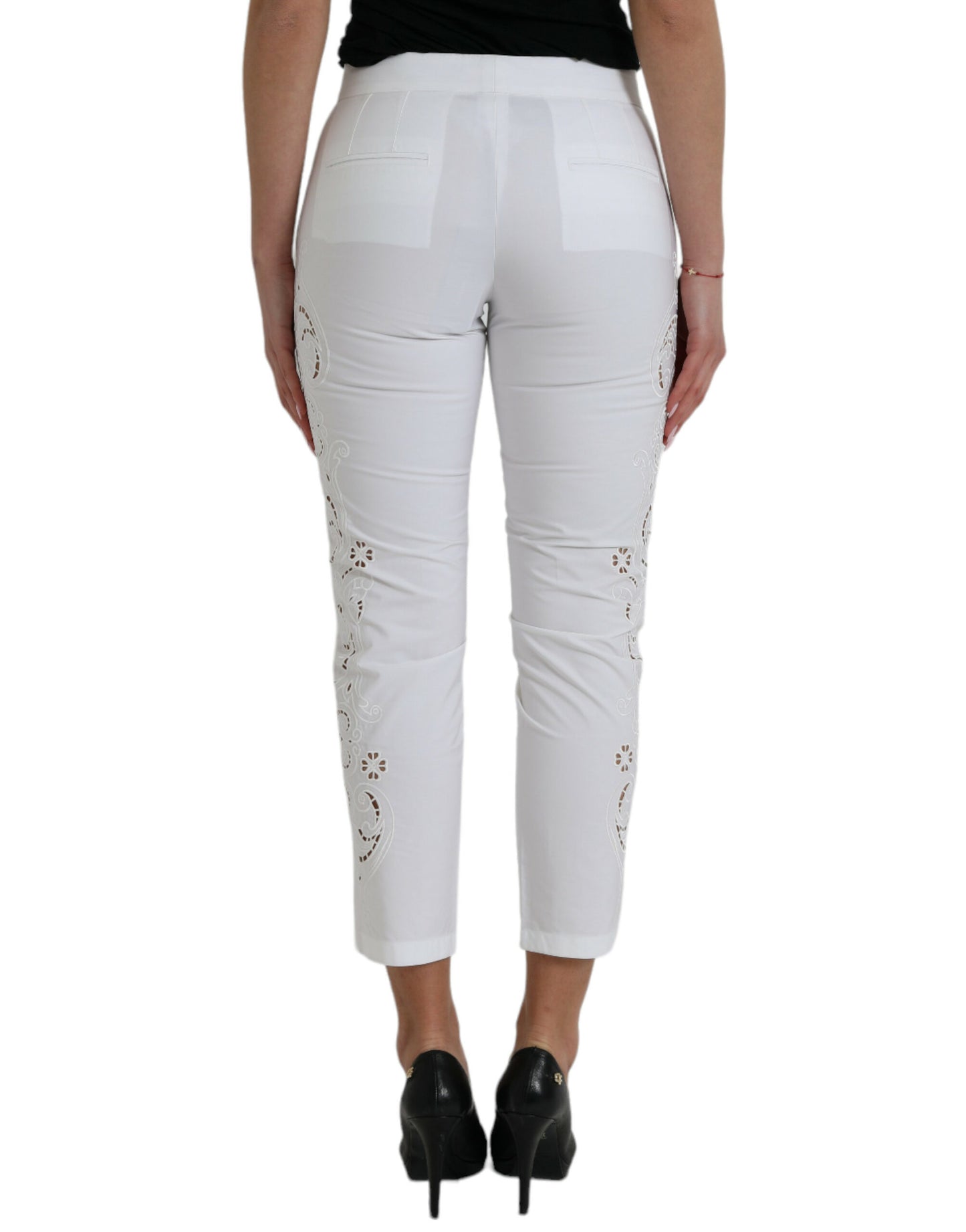 Dolce & Gabbana Elegant White Tapered Mid Waist Pants