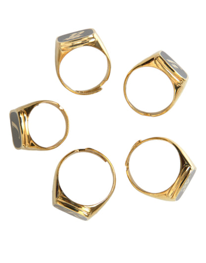 Dolce & Gabbana Gold Brass ROYAL Enamel Set of 5 Ring