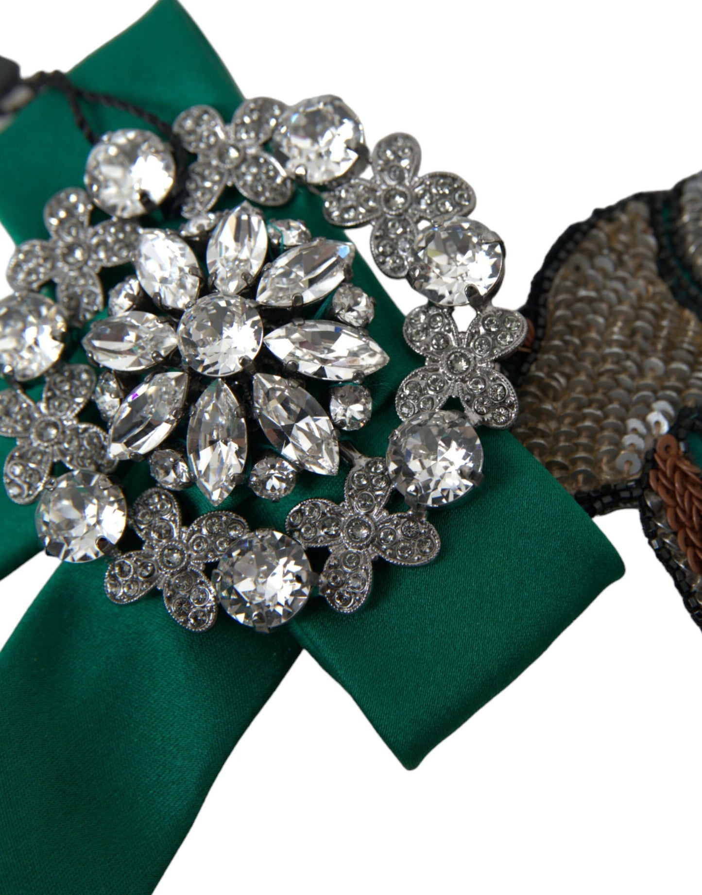 Dolce & Gabbana Green Satin Bird Crystal Women Hair Clip