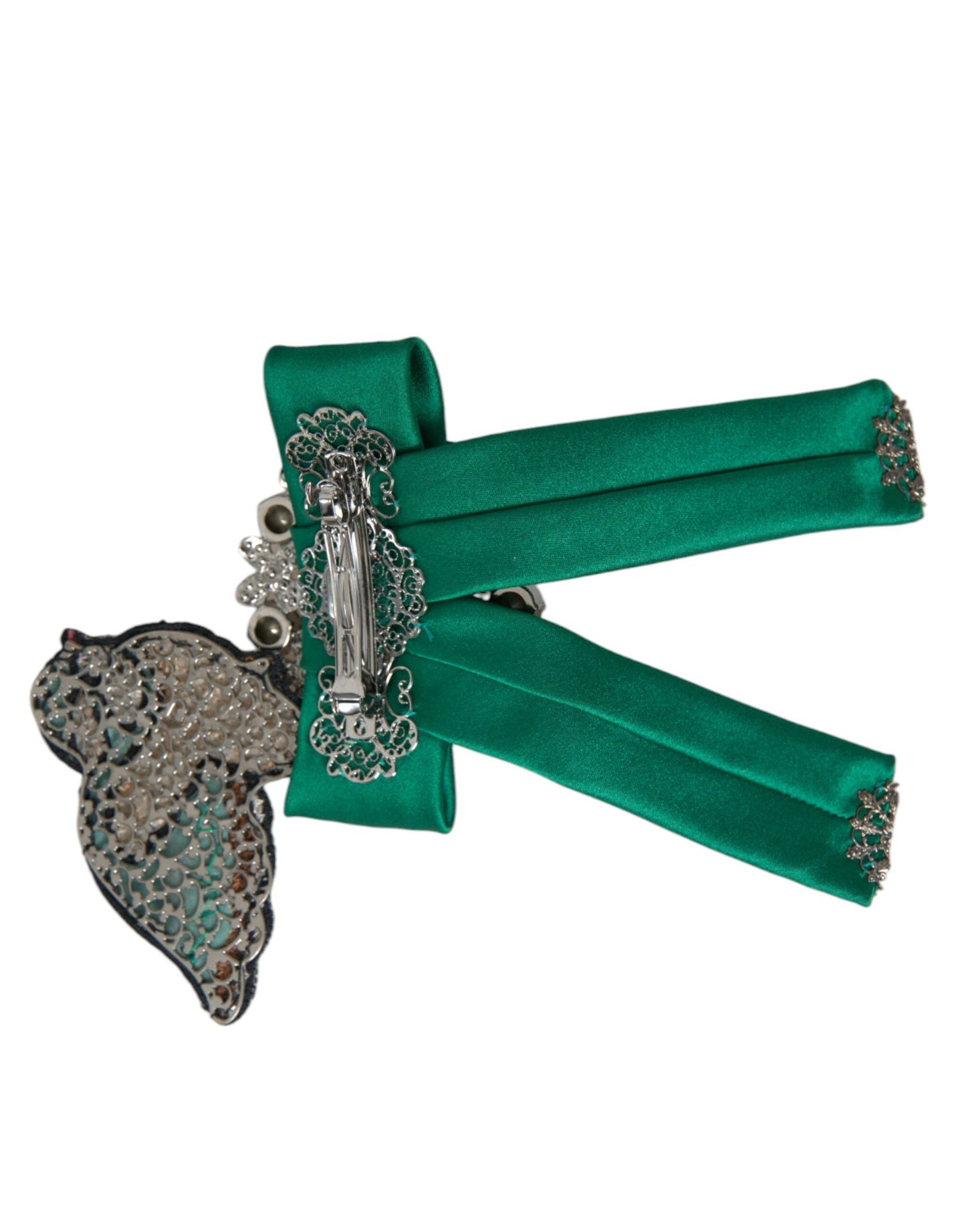 Dolce & Gabbana Green Satin Bird Crystal Women Hair Clip