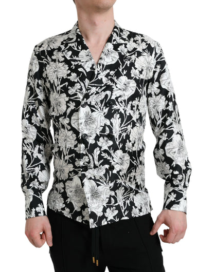 Dolce & Gabbana Black White Floral Button Down Casual Shirt