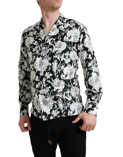 Dolce & Gabbana Black White Floral Button Down Casual Shirt