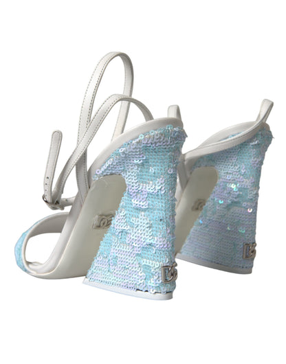 Dolce & Gabbana Light Blue Sequin Ankle Strap Sandals Shoes