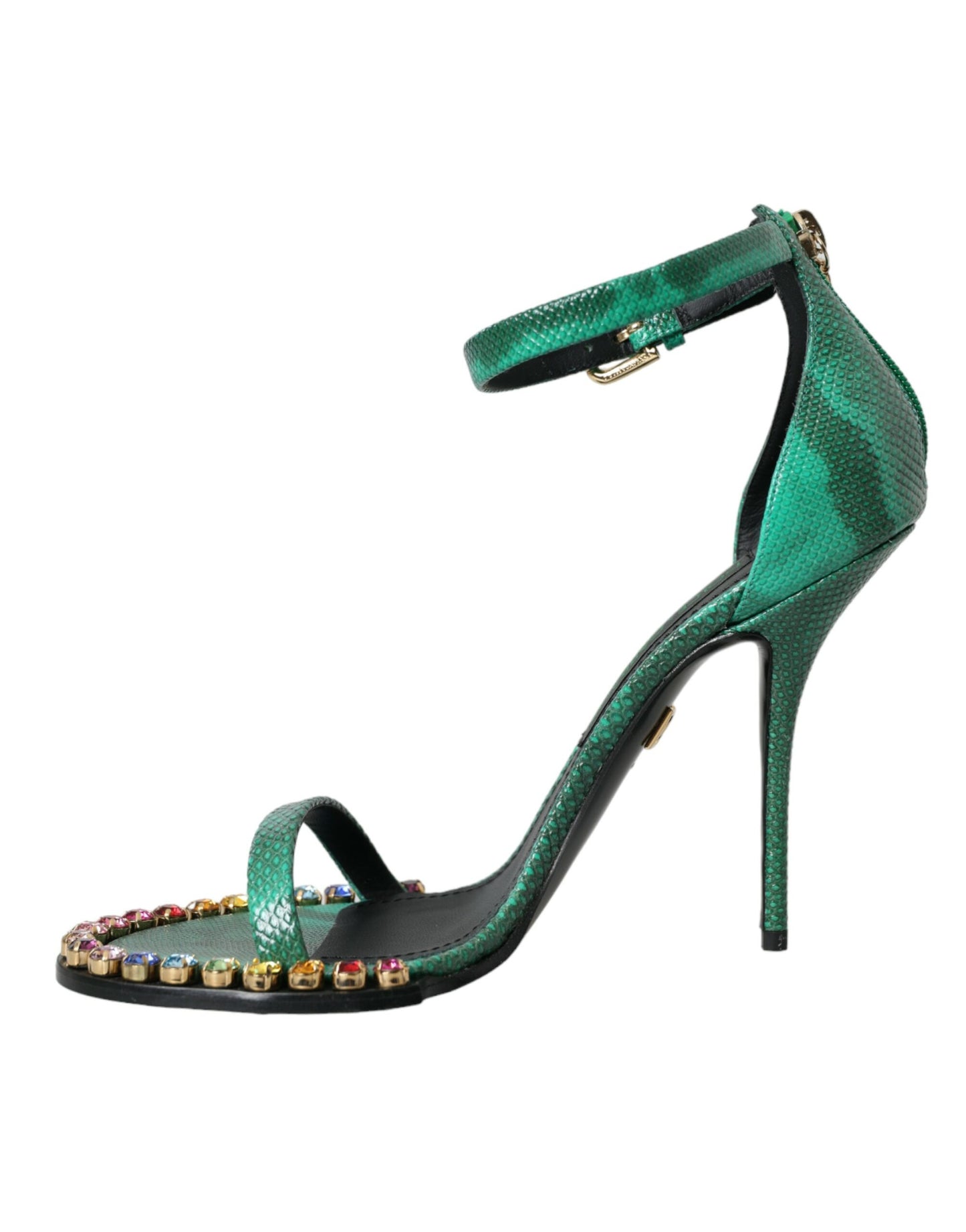 Dolce & Gabbana Green Exotic Leather Crystal Sandals Shoes