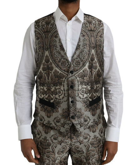 Dolce & Gabbana Brown Floral Jacquard Formal 3 Piece Suit