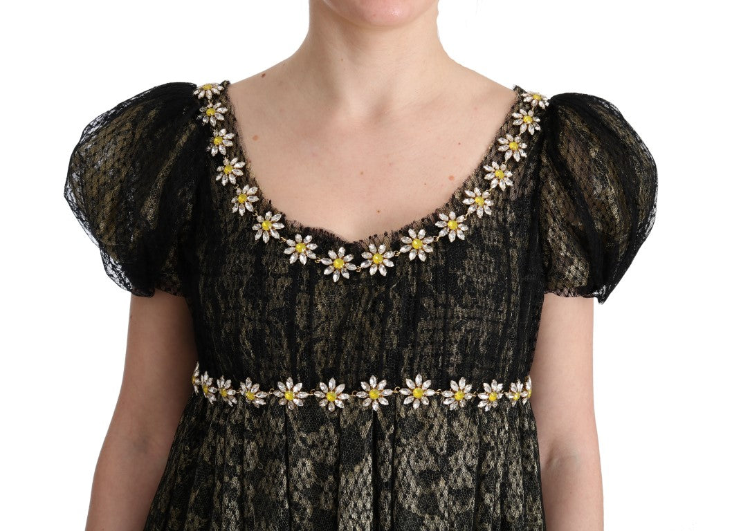 Dolce & Gabbana Sunflower Lace Crystal Maxi Shift Dress