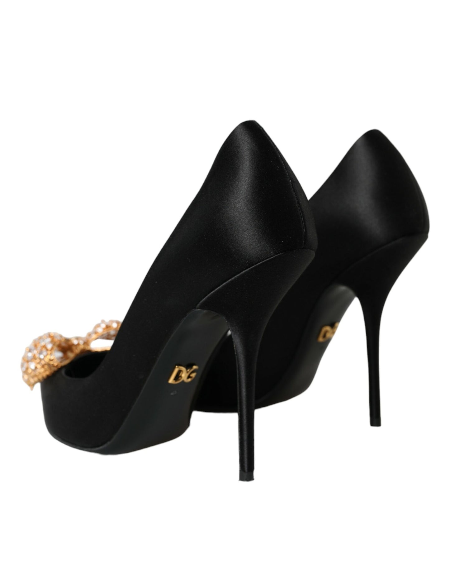 Dolce & Gabbana Black Satin Bow Embellished Heels Pumps Shoes