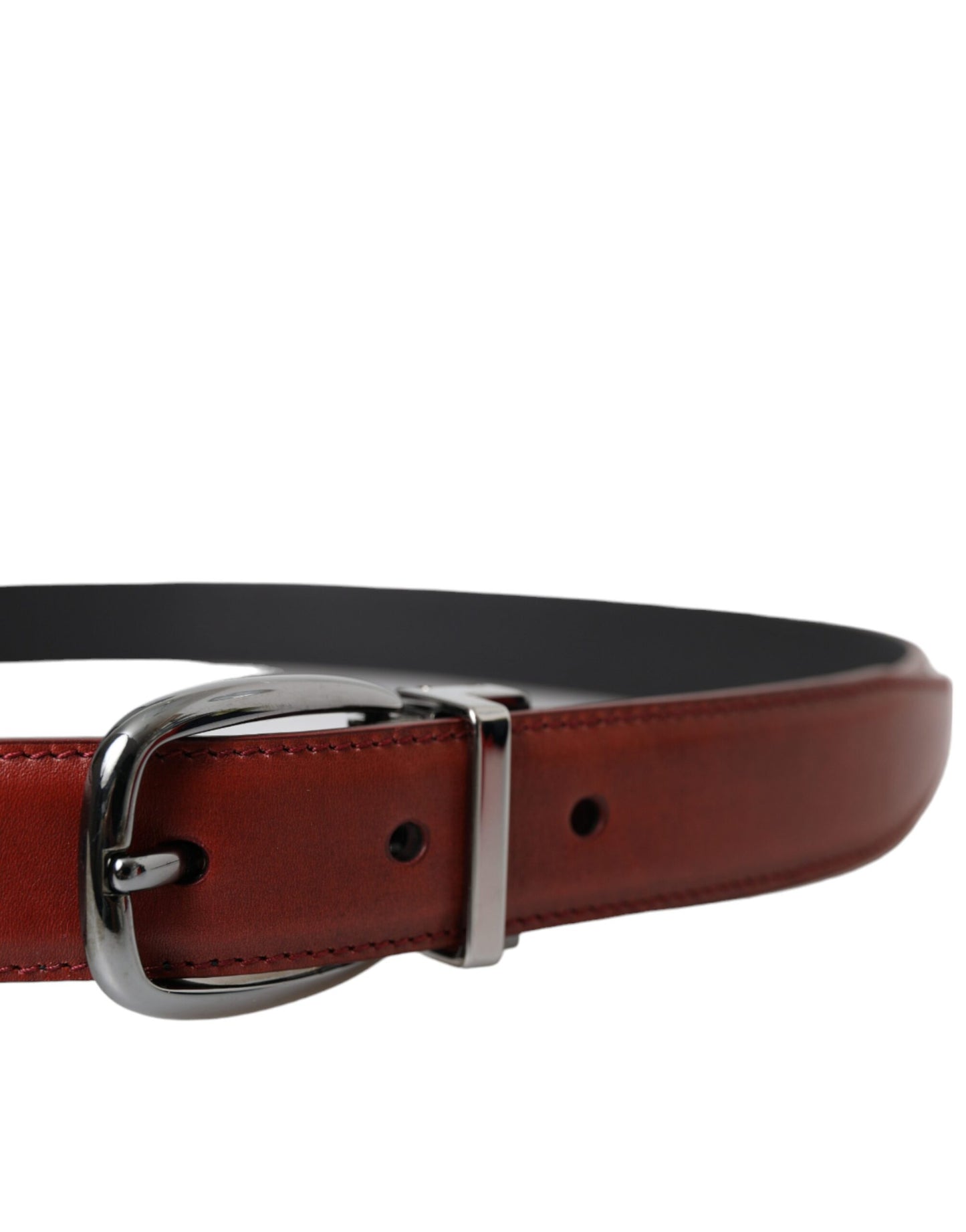 Dolce & Gabbana Brown Leather Silver Metal Buckle Belt Men